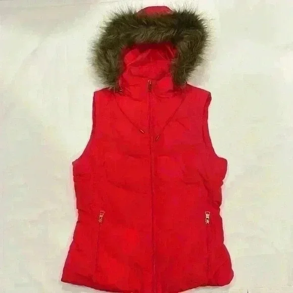 Banana Republic puffer vest with removable hood womens size S red - Picture 2 of 14
